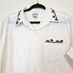 Vintage Embroidered Cottage Prairie White Button Up Top Womens 18W Boho Grandma